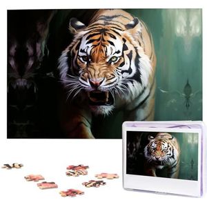 Jungle Tiger Puzzels, 1000 stukjes, gepersonaliseerde legpuzzels, houten fotopuzzel, voor volwassenen, familie, foto, puzzel, geschenken voor bruiloft, verjaardag, Valentijnsdaggeschenken (74,9 x 50