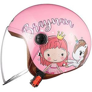 FREEUP Kindermotorhelm, scooterhelm, jethelm met zonneklep, scooterhelm meisjes, brommerhelm jongens, tas met snelsluiting, 48-55 cm, geschikt voor 5 - 12 jaar, roze