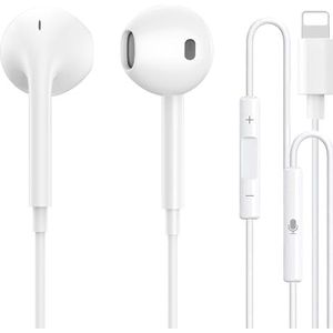 MFI Bedrade Oordopjes met Aansteker voor iPhone Hoofdtelefoon Bedraad Ingebouwde Microfoon & Volumeregeling Oortelefoon met snoer Compatibel met iPhone 14/13/12/11/Pro/Pro Max/XR/XS/X/8/7/SE (wit)
