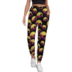 Bigfoot Cheetah Sunset Retro joggingbroek voor dames, hardloopbroek, joggingbroek, vrijetijdsbroek, elastische taille, lang, met zakken