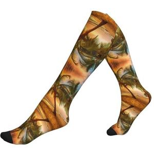 ASFgda Compressie mooie sokken met zonsondergangprint voor dames en heren, 15-20 mmhg (1 paar) beste ondersteuning voor hardlopen, fietsen, werk en fitness