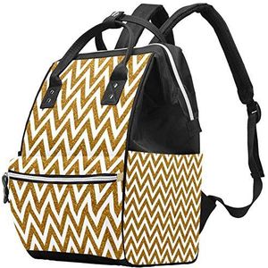 Multifunctionele grote Baby Luiertas Rugzak Luiertas Reizen Back Pack voor mama en papa,Gouden Curve Chevron Zigzag