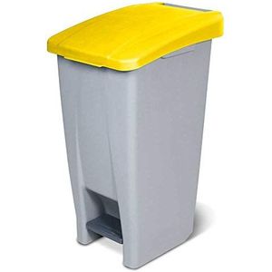 BRB Pedaalemmer met wieltjes, inhoud 60 liter, HxBxD 700x380x490 mm, lichaam grijs/deksel geel