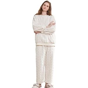 Winter Pyjama Mode Korte Jas Twee Sets Losse Pyjama Broek Dames Thuis Wear, Kleur: wit, XXL