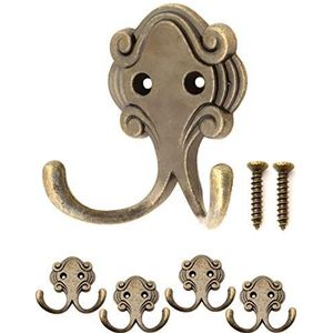 Fuxxer Antiek dubbele haken, garderobehaken, handdoekhaken, set van 4 messing brons