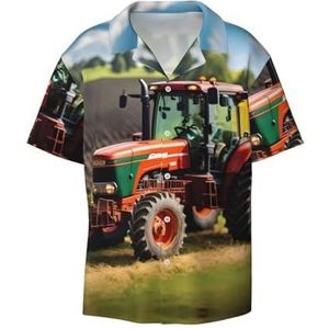 OdDdot Bedrijf Boerderij Tractoren Print Heren Jurk Shirts Atletische Slim Fit Korte Mouw Casual Business Button Down Shirt, Zwart, XXL