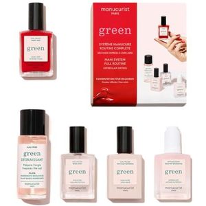 Manucurist System Green™ Red (Poppy Red) - Professionele manicureset, Vegan & Made in France : 1 Reiniger, 1 Base Coat, 1 nagellak, 1 Top Coat, Quick Dry Drops