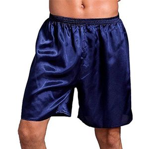 Asskyus Slaapshorts voor heren, 2 stuks satijnen lounge-shorts, blauw, XXL