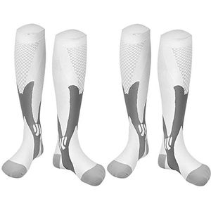 2 Paar Compressiekousen Dames en Heren Compressiekousen 20-30 mmHg Steunkousen Kniehoge Gedempt Gediplomeerde Steunkousen voor Hardlopen, Atletisch, Reizen (XXL, White)