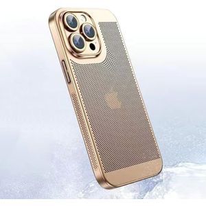 Warmteafvoer telefoonhoesje voor iPhone 15 14 11 12 13 Pro Max 14Plus XS Max Mini Cover Electroplated Border Honeycomb Mesh Shell, goud, voor iPhone 15