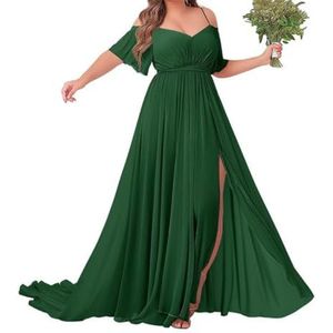 Off-shoulder bruidsmeisjes jurken met mouw - chiffon grote maten formele jurk, Emerald Groen, 32