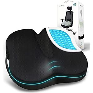 Travel Ease Ergonomisch Zitkussen, Premium Gel Traagschuim Zitpad met Antislipbasis voor Langdurig Comfort, Heupsteunkussen voor Bureaustoel, Autostoel, Gamingstoel (Zwart)