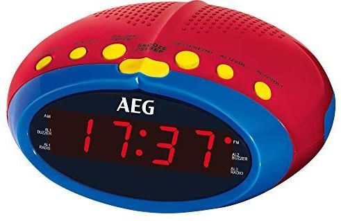 AEG MRC 4143 Horlogeradio voor kinderen, met FM/MW-PLL radio en 24-uurs led-display, automatische slaap (90 min), wekkerfunctie, tijdreserve