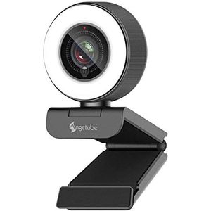 Streaming Webcam HD 1080P met lichtring, Angetube 967 USB PC autofocus webcam met dubbele microfoon, videocamera voor Mac Windows Portable voor conferenties en games Xbox OBS Skype Youtube