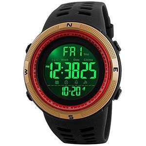 Digitaal sporthorloge voor heren, militair, met stopwatch, waterdicht, countdown, automatische datum, rood goud, L, band