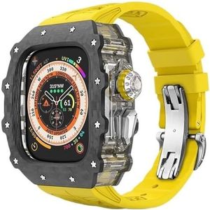 dayeer Koolstofvezel Case Band voor Apple Watch 49MM Ultra2 Ultra, fluorrubber horlogeband met Cover Mod Kit voor Iwatch Series9/8/7/6/5/4/se (Color : Yellows, Size : 49mm for ultra2 ultra)