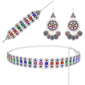 Kleurrijke Acryl Kristallen Munten Taille Ketting Armband Oorbellen for Vrouwen Vintage Etnische Jurk Body Chain Accessoires Sieraden Sets