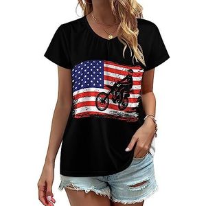 Motocross Dirt Bike VS vlag dames V-hals T-shirts leuke grafische korte mouw casual tee tops L