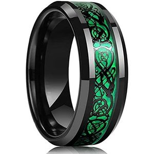 Ringen 8 Kleuren 8mm Heren Roestvrij Staal Dragon Ring Inlay Rood Groen Zwart Carbon Fiber Ring Bruiloft Band Sieraden Maat 6-13 (Belangrijkste Stone Kleur: Zwart, Ring Maat: 10)