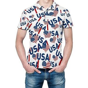 I Love USA vlag heren shirt met korte mouwen golfshirts normale pasvorm tennis T-shirt casual business tops