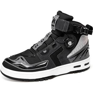 Hiuzylqx Leren motorlaarzen voor heren, casual ademende powersportschoenen met enkelondersteuning, antislipzool en versnellingspookhendel,Dark grey,37 EU
