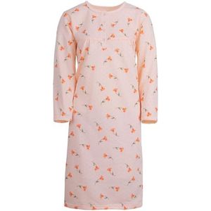 Lucky Thermo-nachthemd voor dames, lange mouwen, slaapshirt met bloemenprint, herfst en winter, apricot, L