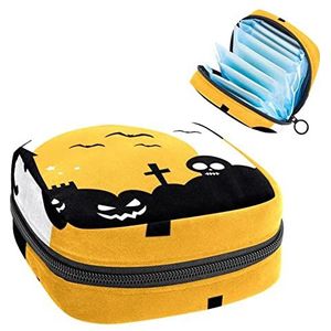 Periode Pouch Draagbare Tampon Opbergtas,Tampon Houder voor Portemonnee Vrouwelijke Product Organizer,Halloween Pompoen Nacht Achtergrond, Meerkleurig, 4.7x6.6x6.6 in/12x17x17 cm