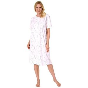 Normann Damesnachthemd met korte mouwen in klassieke look, 105 cm lengte, knoopsluiting in de hals, roze, 52-54