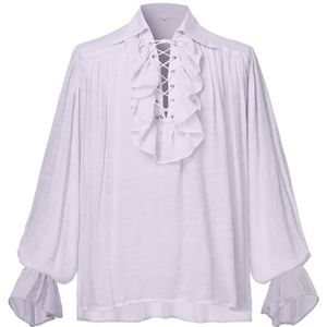 GRACEART Middeleeuws victoriaans piratenhemd, elegant shirt met lange mouwen, gothic steampunk mannenhemd, wit, L