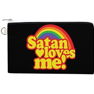 Satan Loves Me Leuke Canvas Portemonnee Pouch Veranderen Portemonnee Creditcardhouder Opbergtas Voor Mannen Vrouwen