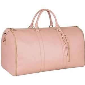 Garment Duffle Bag, Convertible Carry-on Garment Bag, Garment Bags for Travel, PU Leather Duffle Bag, Hanging Suitcase Suit, with Shoe Pouch & Toiletry Bag Compartment (Pink)