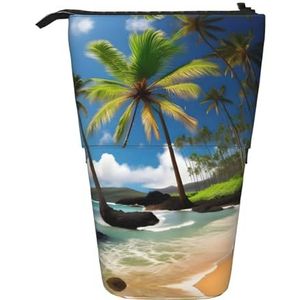 Nbtghga Tropische Palmboom Hawaii Strand Print Potlood Telescopische Klassieke Kunsten Stand Up Etui Organizer Potlood Houder Make-up Tas Gift, Zwart, Eén maat