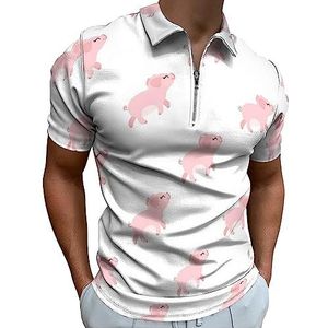Grappige roze varkens poloshirt voor mannen casual rits kraag T-shirts golf tops slim fit
