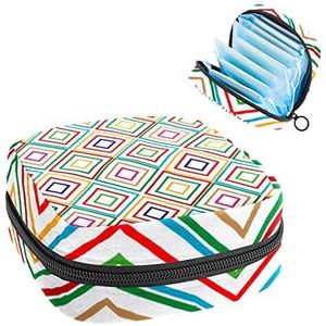 Periode Pouch Draagbare Tampon Opbergtas,Tampon Houder voor Portemonnee Vrouwelijke Product Organizer,Vierkant Patroon Ontwerp, Meerkleurig, 4.7x6.6x6.6 in/12x17x17 cm