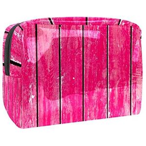 Roze Houten Print Print Reizen Cosmetische Tas voor Vrouwen en Meisjes, Waterdichte Make-up Tas Rits Pouch Toiletry Organizer, Meerkleurig, 18.5x7.5x13cm/7.3x3x5.1in, Modieus