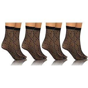 Sesto Senso Dames Transparente Sokken Picot 4 Paar Ultradunne Patroon Purr Zwart 08 stippen