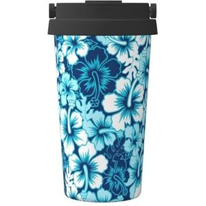 Blauwe bloemenprint reizen koffiemok lekvrije thermosbeker geïsoleerde beker, voor kantoor camping