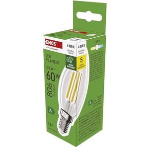 EMOS Edison Ledgloeilamp, 3,8 W, vervanging voor 60 W gloeilamp, klasse A, E14-fitting, helderheid 806 lm, neutraal wit 4000 K, lange levensduur 50.000 uur, CRI min.80, 360° stralingshoek