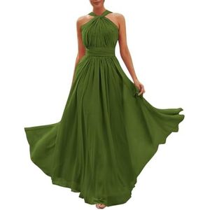 Chiffon bruidsmeisjesjurken voor dames, voor bruiloft, strapless galajurken, cocktailjurken, grote maten, Olijfgroen, 32