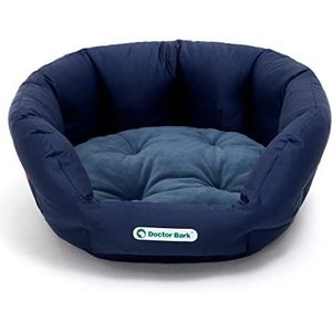 Doctor Bark Hondenmand rond, hondenbed voor grotere honden, knuffelbed met pluizig omkeerbaar kussen, orthopedisch, wasbaar tot 95 °C (L - 60 x 50 cm, koningsblauw)