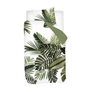 Snoozing Palm Leaves - Flanel - Dekbedovertrek - Eenpersoons -140x200/220 cm + 1 kussensloop 60x70 cm - Groen