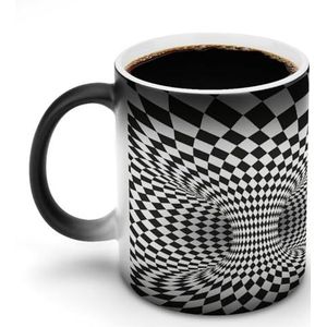 Geometrische Vierkante Zwart-Wit Warmte Veranderende Koffie Mok Keramische Warmtegevoelige Magic Grappige Gift voor Vrouwen Mannen 12oz