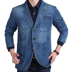 Sawmew Denim Colbert Voor Heren Herfst Denim Blazer Single Breasted Fit Pockets Suit Coat Streetwear (Color : Light blue, Size : XXL)