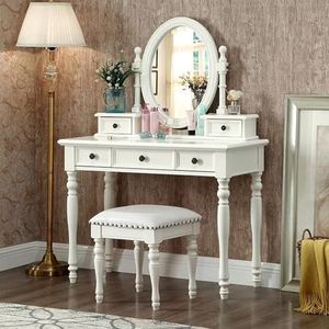 Make-up Tafel Met Spiegel，met Ldes Make-up Tafel Met Spiegel，kaptafel Hout Met Gote Opbergruimte Voor De Slaapkamer