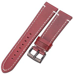 Koeienhuid Horlogeband 18 20 22 24mm Vintage Lederen Vervangende Horlogeband Band Met Geborsteld Roestvrij Stalen Gesp (Color : Red Brown Black, Size : 24mm)