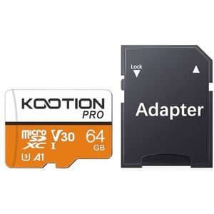 KOOTION 64 GB Micro SD-kaart, 4K Camera Pro, UHD-video voor GoPro, actiecamera, drone, smartphone, R/W tot 90/35 MB/s MicroSDXC-geheugenkaart UHS-I U3 A1 V30