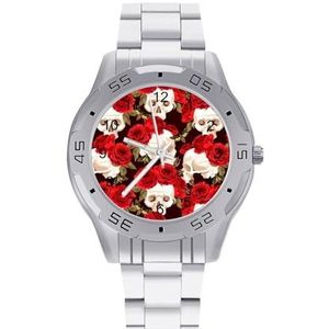 Schedels En Rode Rozen Mannen Zakelijke Horloges Legering Analoge Quartz Horloge Mode Horloges