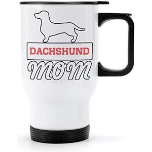Teckel Hond Mok Reizen Koffiemok met Handvat & Deksel Rvs Auto Cup Dubbelwandige Koffiemokken