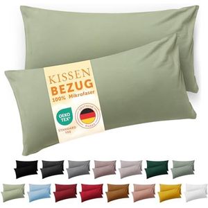 Blumtal Kussensloop Microvezel Kussenhoes 40 x 60 cm - Licht Olijfgroen - Met Rits - Set van 2