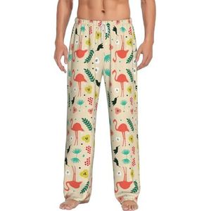 Tropisch Patroon Lange Lounge Wear Broek Nachtkleding Pyjama Bottoms Nachtkleding Nachtkleding Met Zakken En Trekkoord, Wit, S